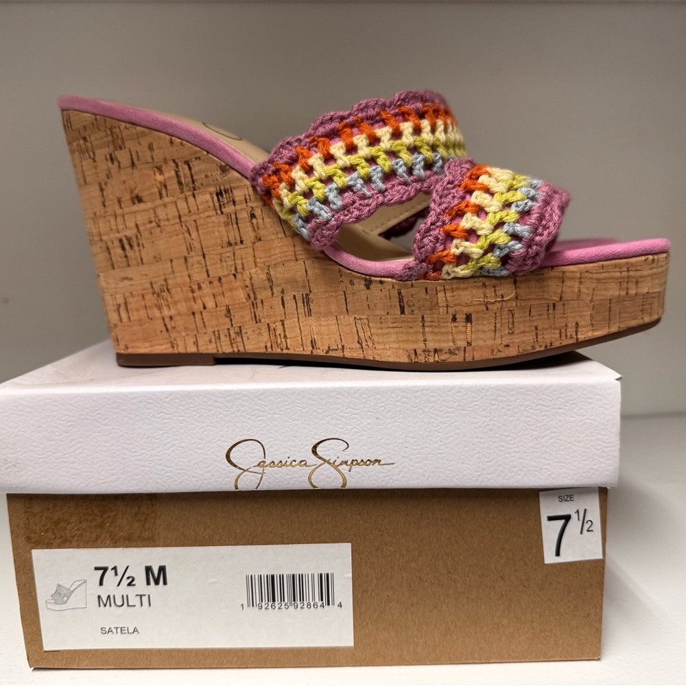 Jessica Simpson Pink and Red Wedge Sandals
